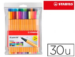 30 rotuladores Stabilo Point 88 tinta colores surtidos, 5 neón